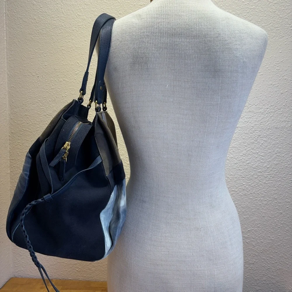 Jerome Dreyfuss Anatole Medium Navy Suede Leather Tie Dye Satchel Crossbody Bag - Picture 4 of 16